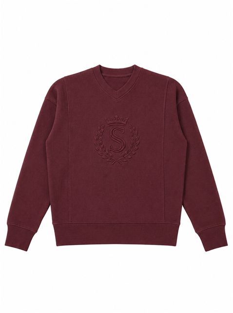 V Neck Emblem Ribbed Top in Burgundy by Spades