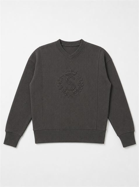 V Neck Emblem Ribbed Top in Charcoal by Spades