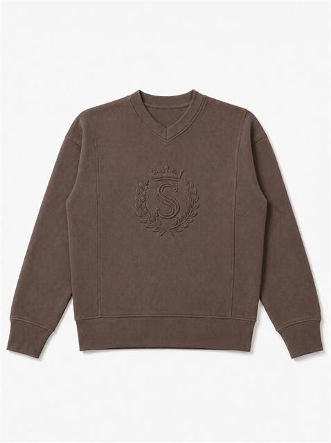 V Neck Emblem Ribbed Top in Mocha by Spades