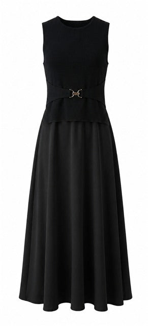 Buckle Vest Crepe Dress Combo in Black Black by E.U.X. Exclusive