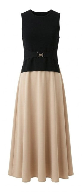 Buckle Vest Crepe Dress Combo in Black Oatmeal by E.U.X. Exclusive