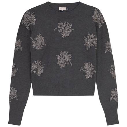 Beaded Flower Sweater in Charcoal Mix by Faves