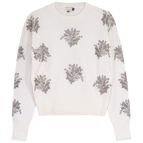 Beaded Flower Sweater in Cream by Faves
