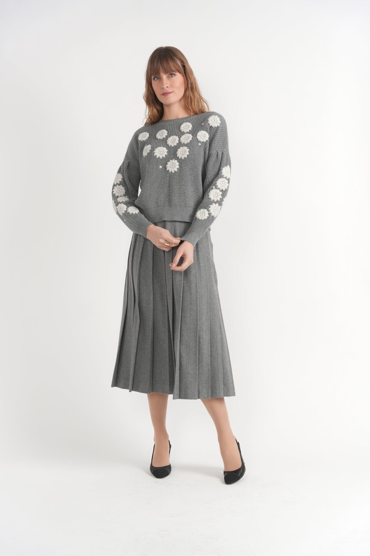 Flower Sweater in Dark Grey Mix by Firm Collection