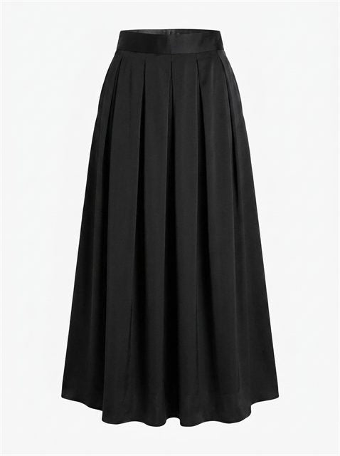Waisted Taffeta Midi Skirt in Black by Coco
