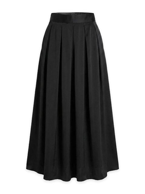 Waisted Taffeta Midi Skirt in Black by Coco