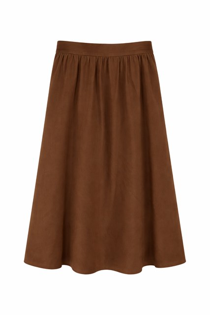 Waisted Taffeta Midi Skirt in Mocha by Coco