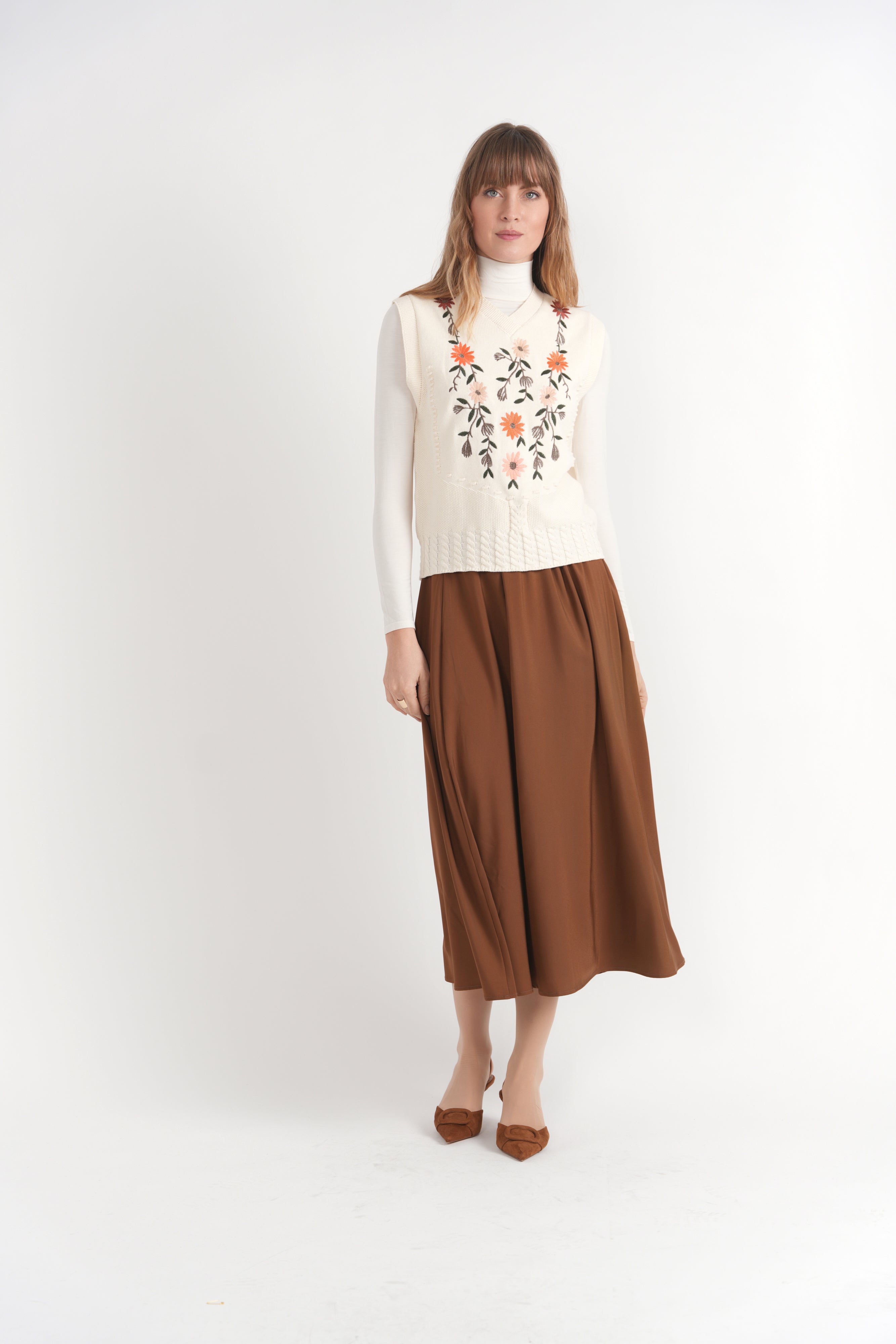 Waisted Taffeta Midi Skirt in by Coco