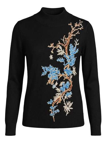Printed Shirred Mock Neck Sweater in Black by Birt UK