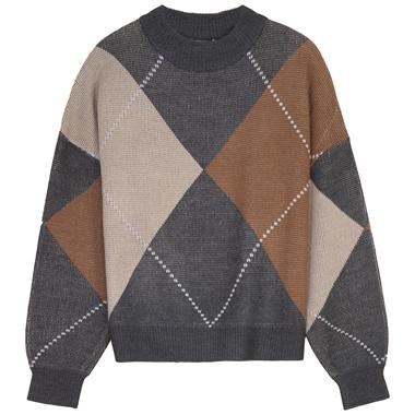 Argyle Drop Shoulder Sweater in Charcoal Oatmeal Birch by Firm Collection