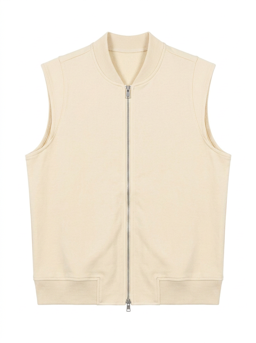 Ponte Knit Zip Down Vest in Cream by Midi