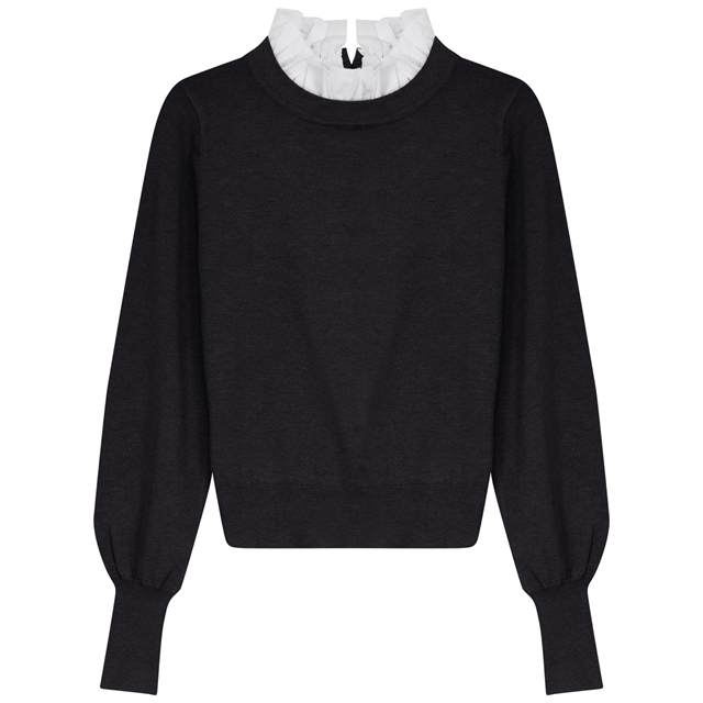 Sweater With Shirt Frill in Black by Coco