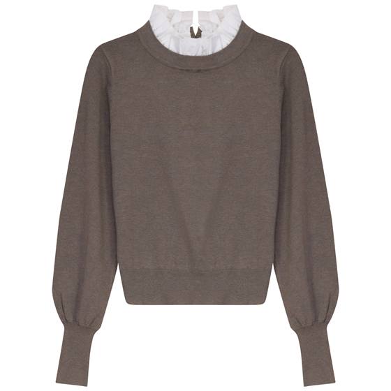 Sweater With Shirt Frill in Chestnut by Coco