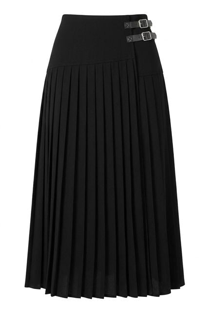 Crepe Pleated Midi Wrap Skirt in Jet Black by Firm Collection