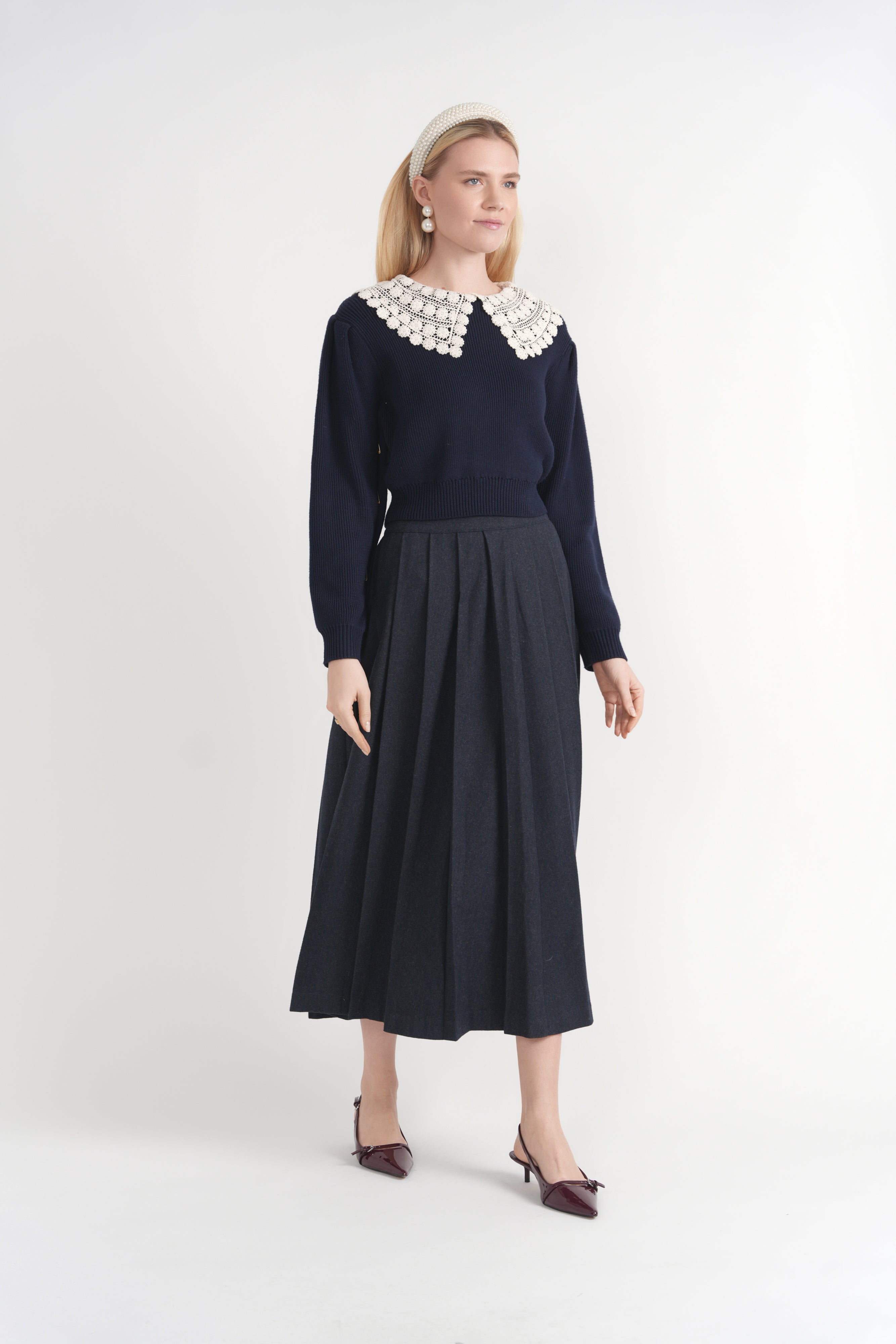 Ribbed Sweater With Crochet Collar in by Birt UK