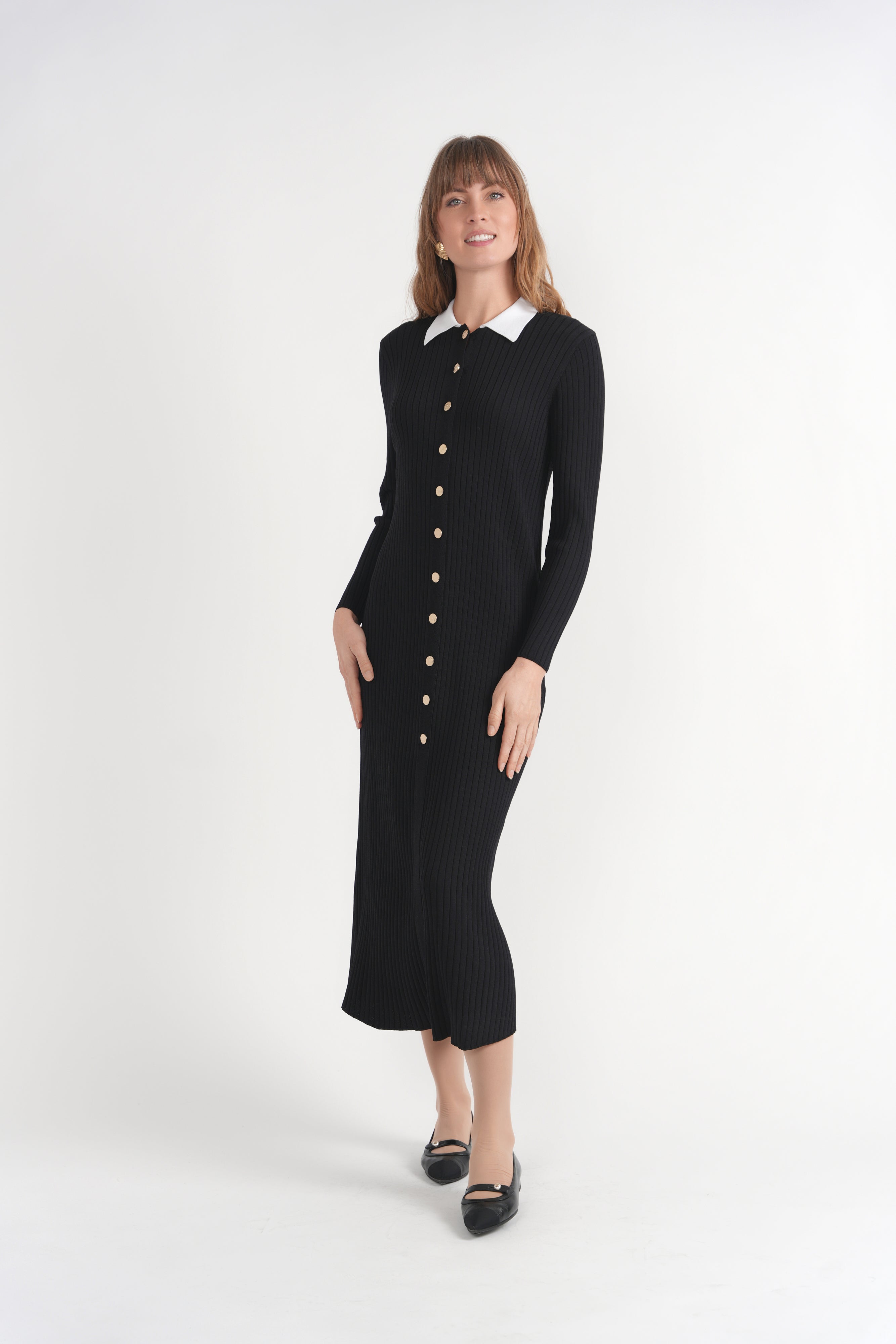 Knitted Shirt Dress in Black by Club Malibu