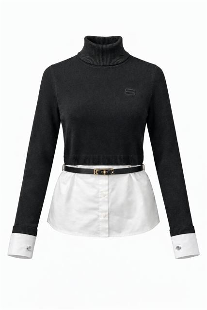 Turtle Neck Sweater Blouse in Black White by MiuMax