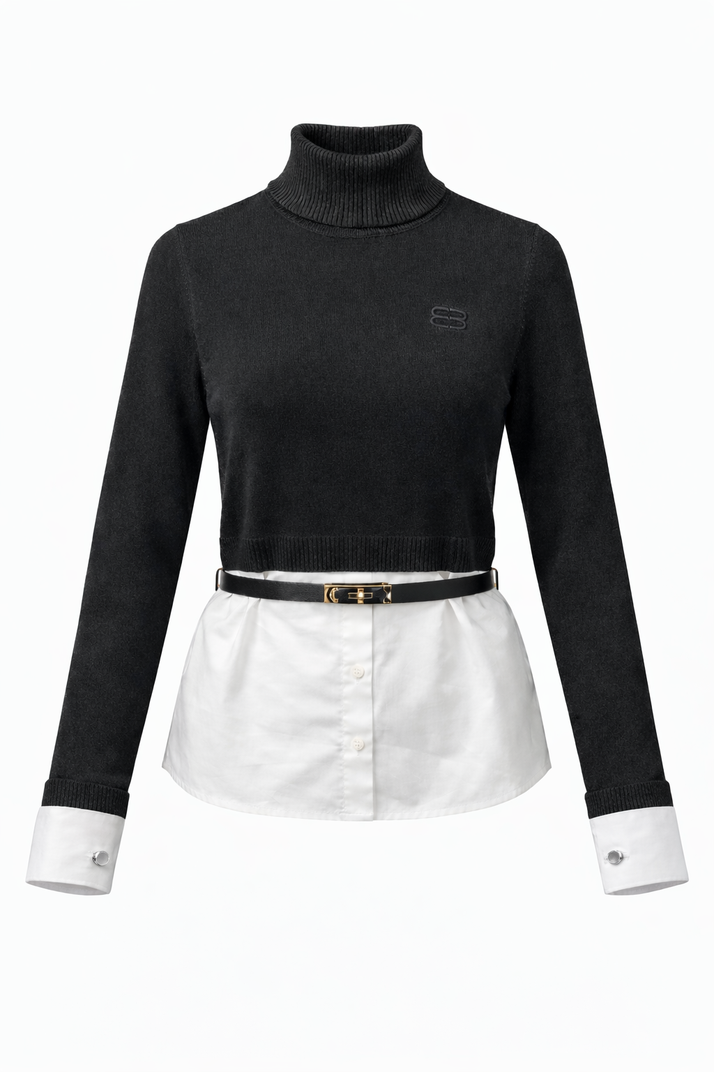 Turtle Neck Sweater Blouse in Black White by MiuMax