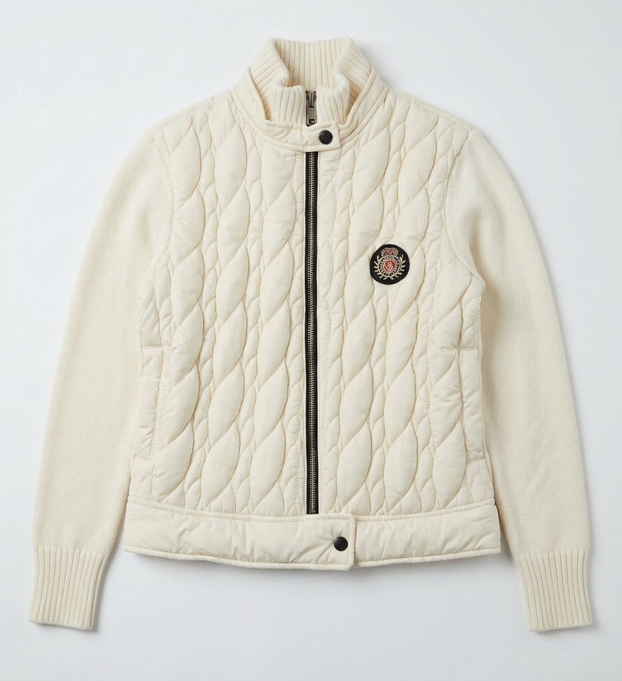 Cable Knit Quilt Sweater With Belt