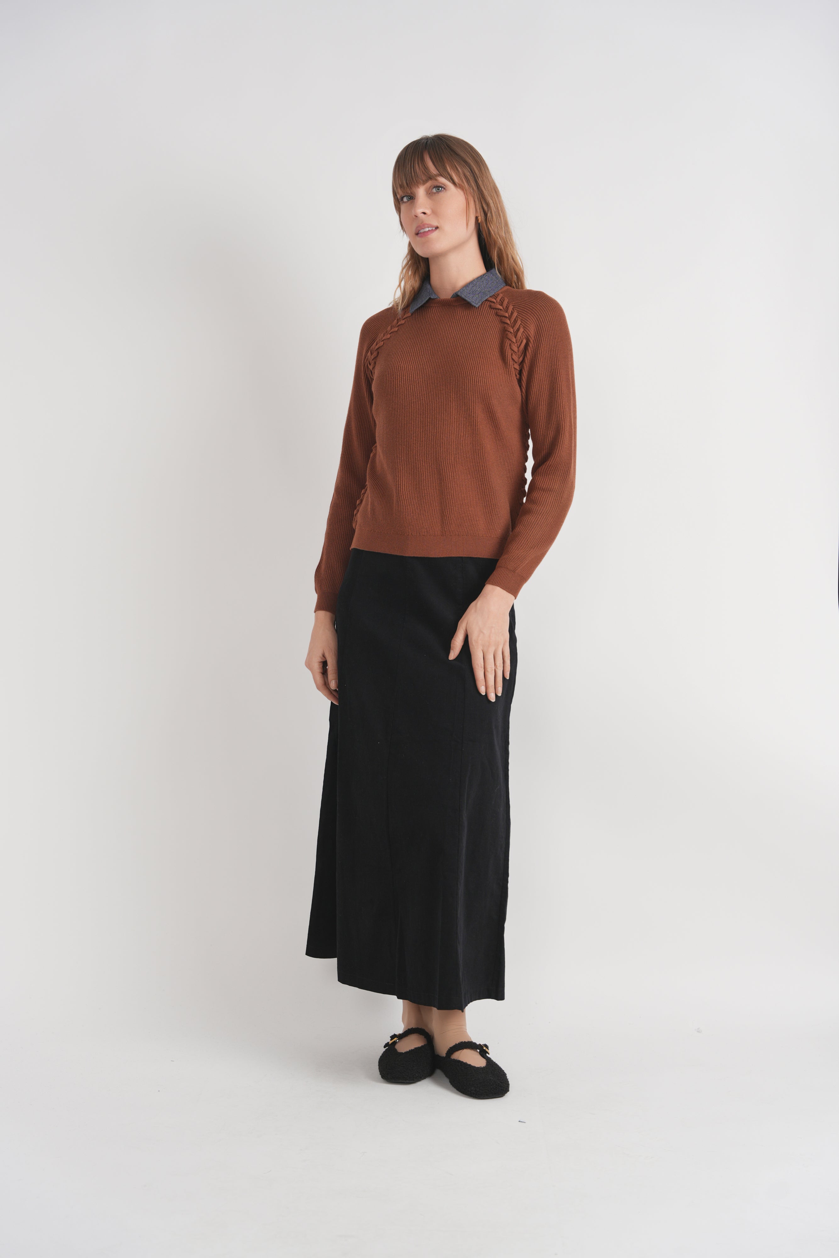 Saddle Stitch Sweater With Removable Denim Collar