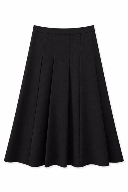 Pleated Virgin Wool Midi Skirt in Black by ccelui Black