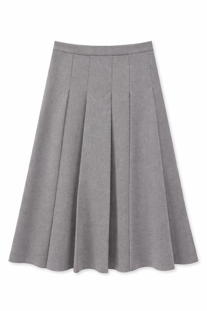 Pleated Virgin Wool Midi Skirt in Charcoal Mix by ccelui Black