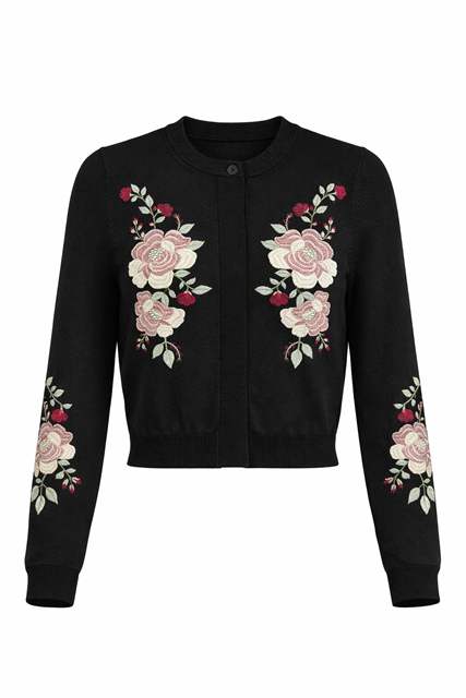 Embroidered Knit Cropped Cardigan