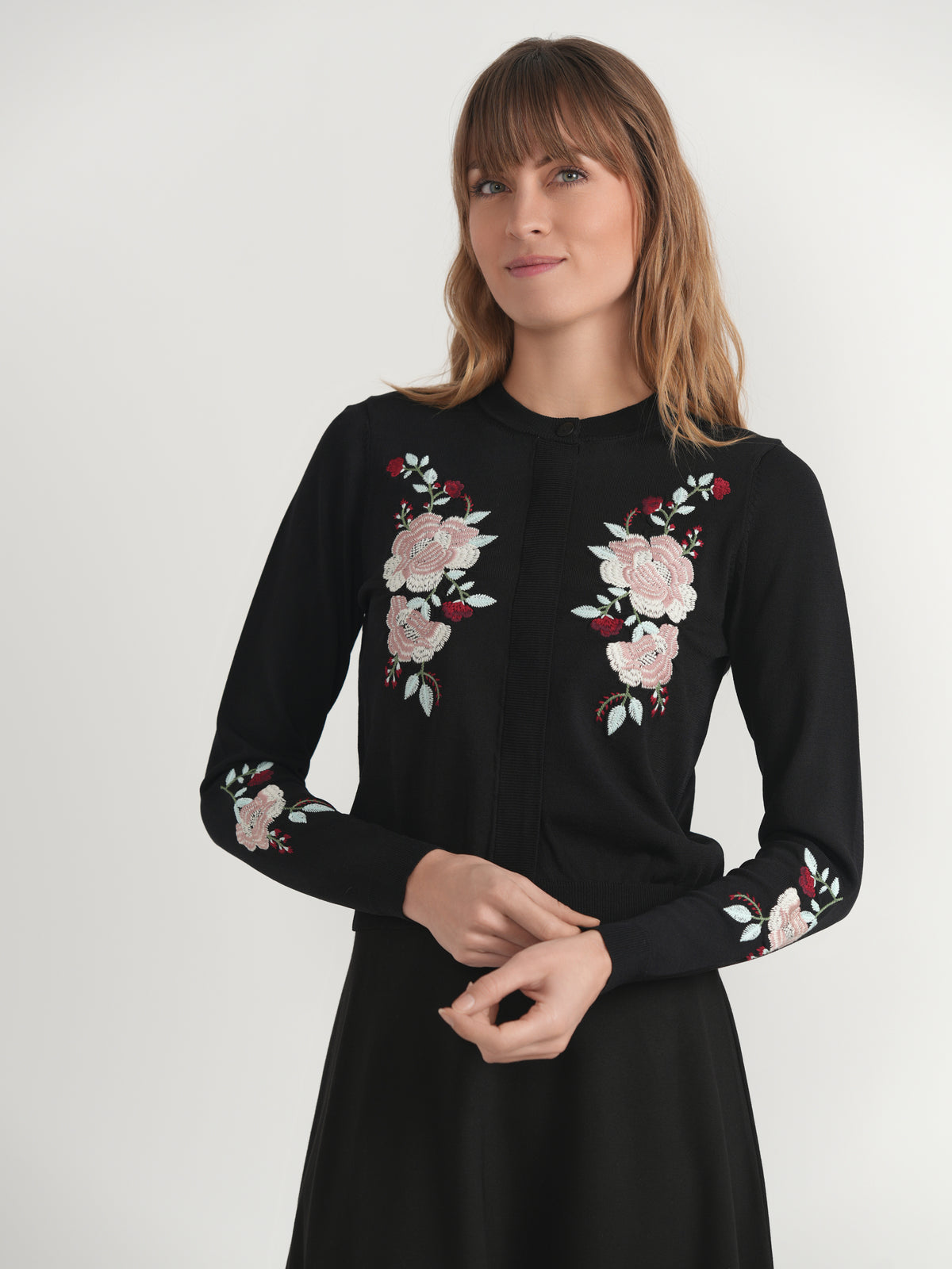 Embroidered Knit Cropped Cardigan in Black by Iconic