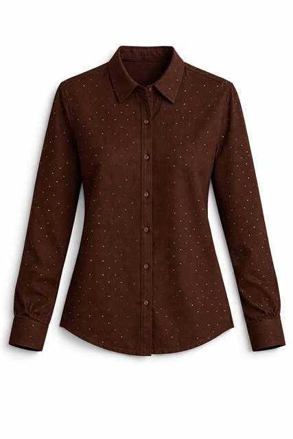 Brushed Cotton Diamond Studded Blouse in Chocolate by ccelui cream