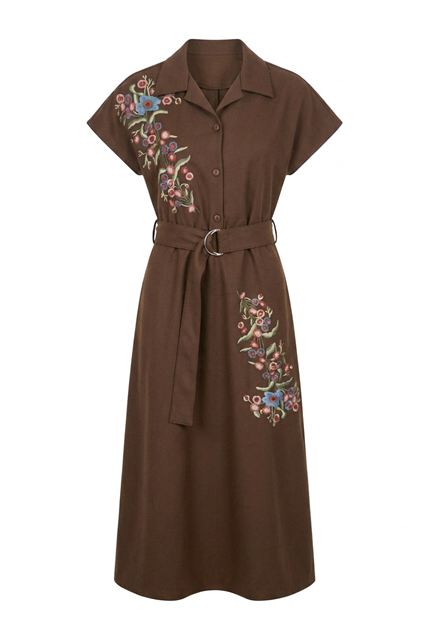 Brushed Wool Embroidered Maxi Dress