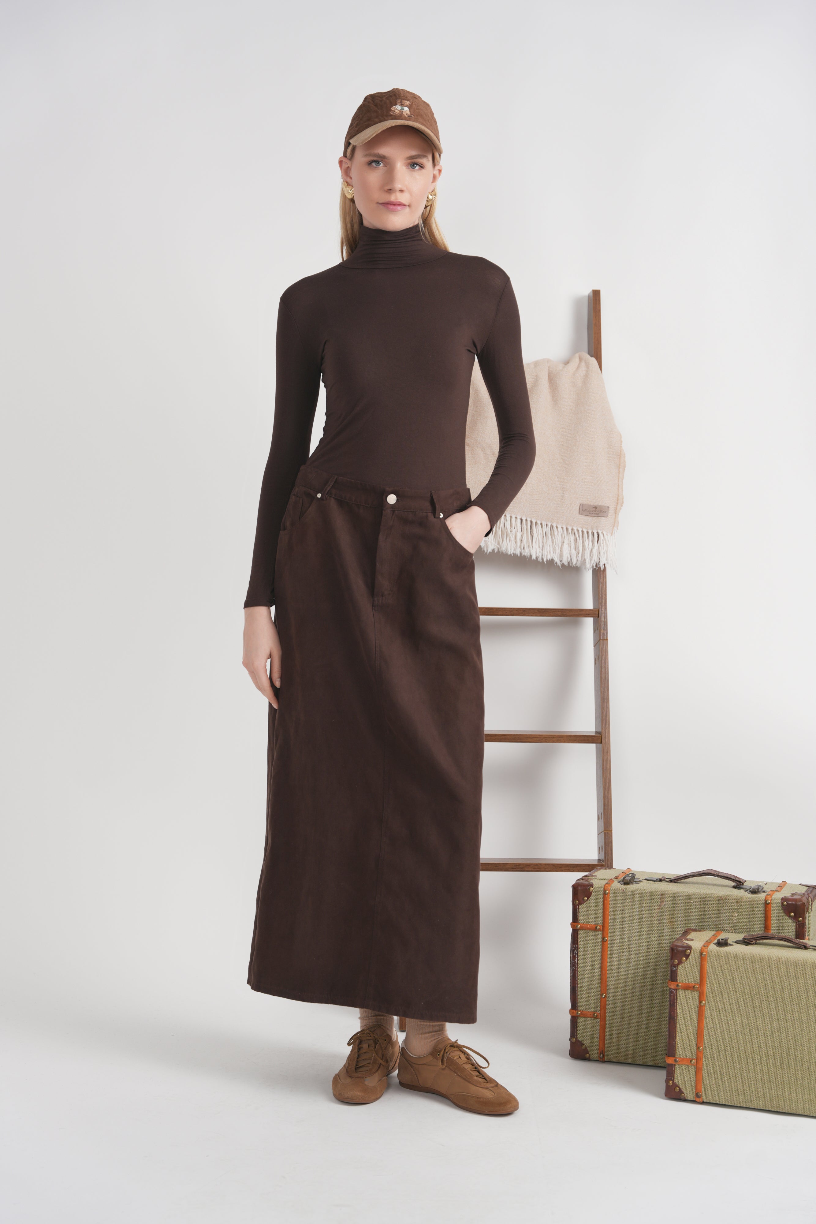 Suede Maxi Fly Front Ulla Skirt in by Ulla Maxi