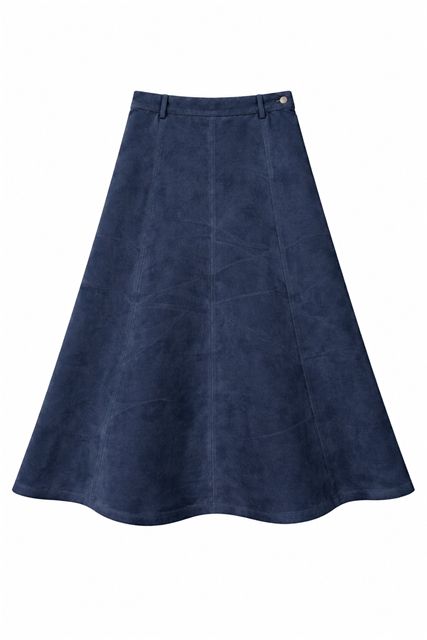 Suede Maxi A Line Skirt in Dark Denim by Ulla Maxi