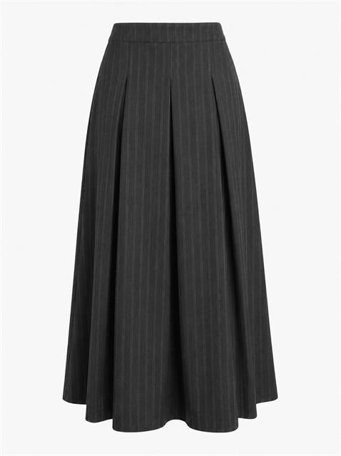 Cool Wool Pin Striped Pleated Midi Skirt in Charcoal by Diciannove
