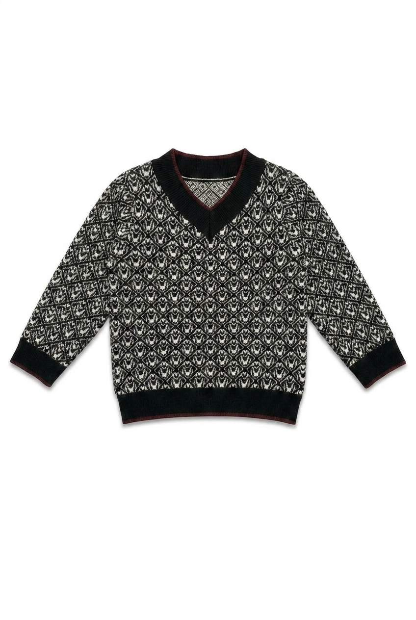 Jacquard Knit V Neck Sweater in by Clô