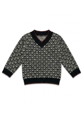 Jacquard Knit V Neck Sweater in by Clô