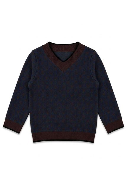 Jacquard Knit V Neck Sweater in Chocolate Moonlight by Clô