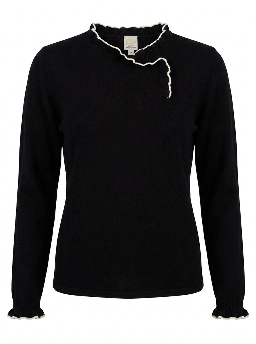 Ruffle Neck Knit Top in by Clô