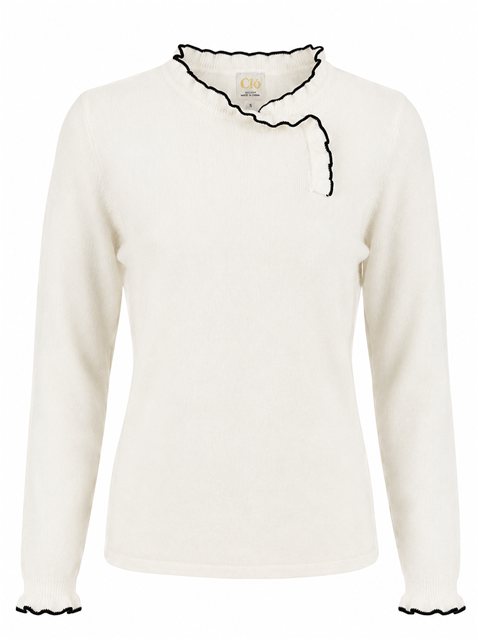 Ruffle Neck Knit Top in Off White by Clô