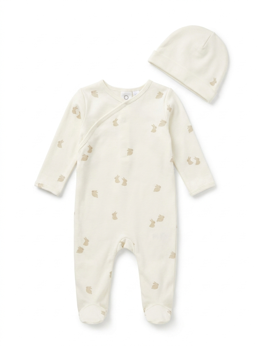 Bunnies Print footie in by Little Fragile
