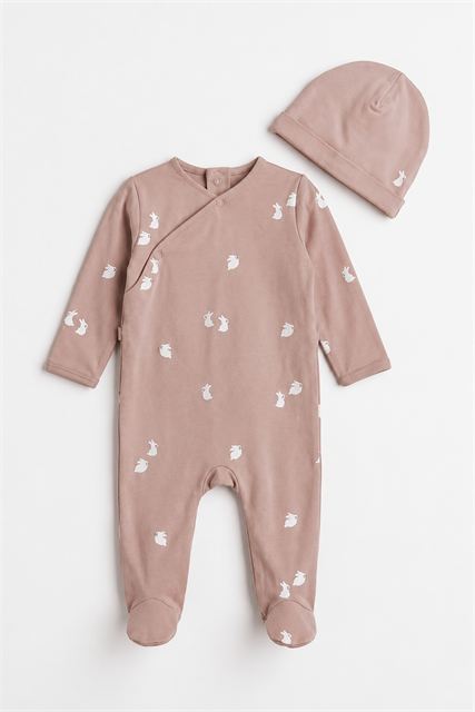 Bunnies Print footie in Primrose White by Little Fragile