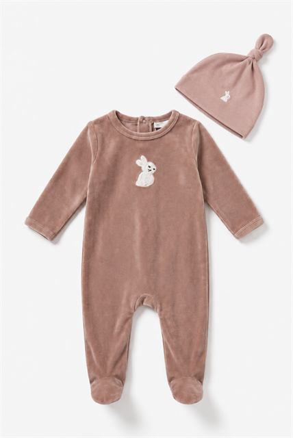 Velour Bunny Footie in Primrose by Little Fragile