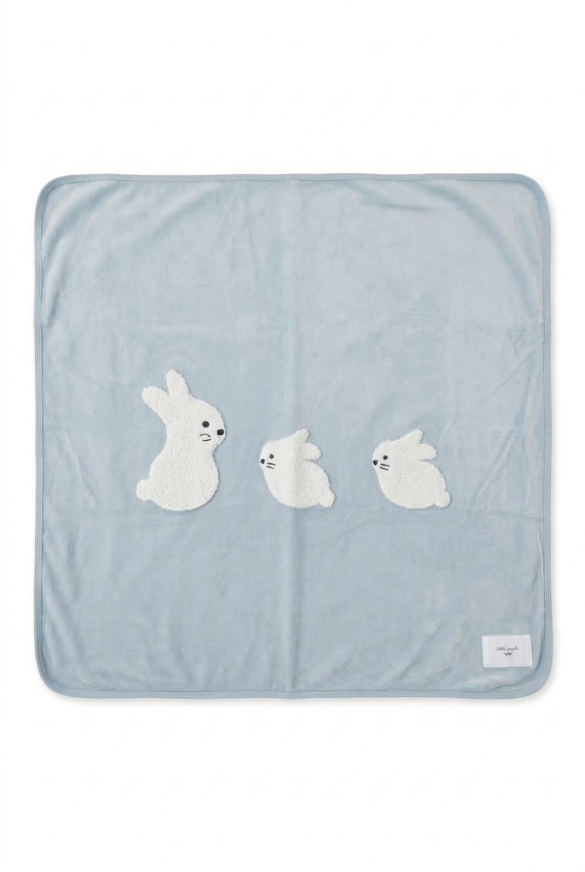 Velour Bunnies Blanket in Blue One Size by Little Fragile