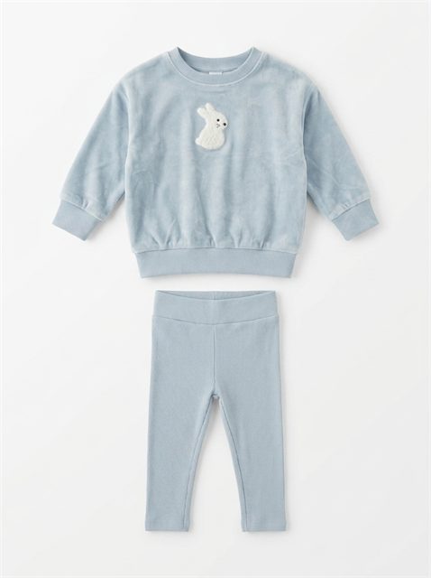Velour Bunnies 2 Piece Set in Blue by Little Fragile