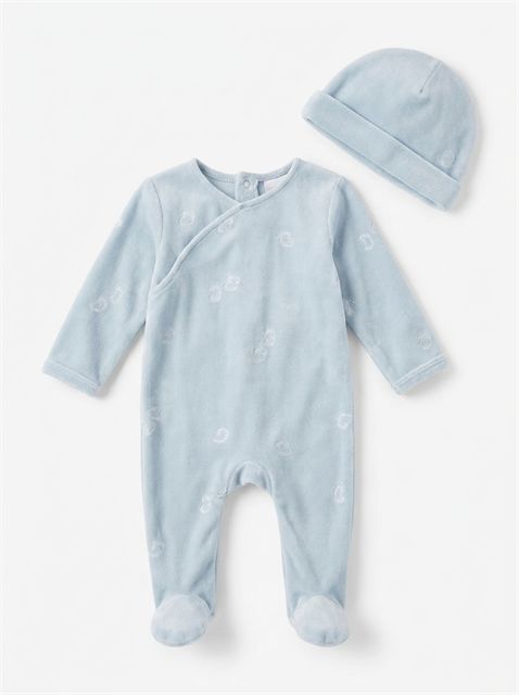 Bunnies Velour Footie in Blue by Little Fragile