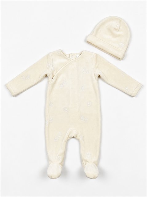 Bunnies Velour Footie in Powder by Little Fragile