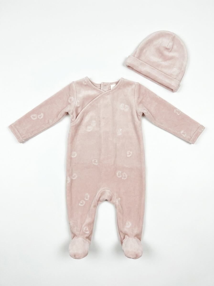Bunnies Velour Footie in Primrose by Little Fragile