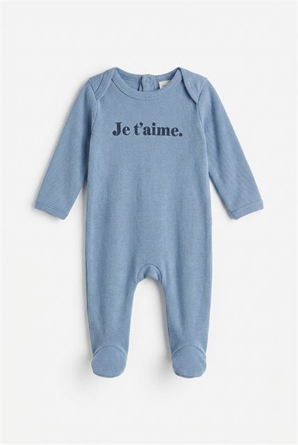 Je T'aime Print Footie in Blue Grey by Fragile