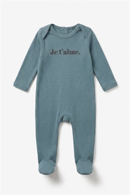 Je T'aime Print Footie in Smoke Blue by Fragile