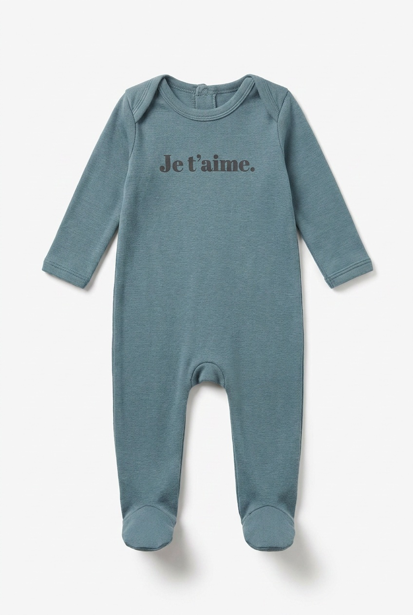 Je T'aime Print Footie in Smoke Blue by Fragile
