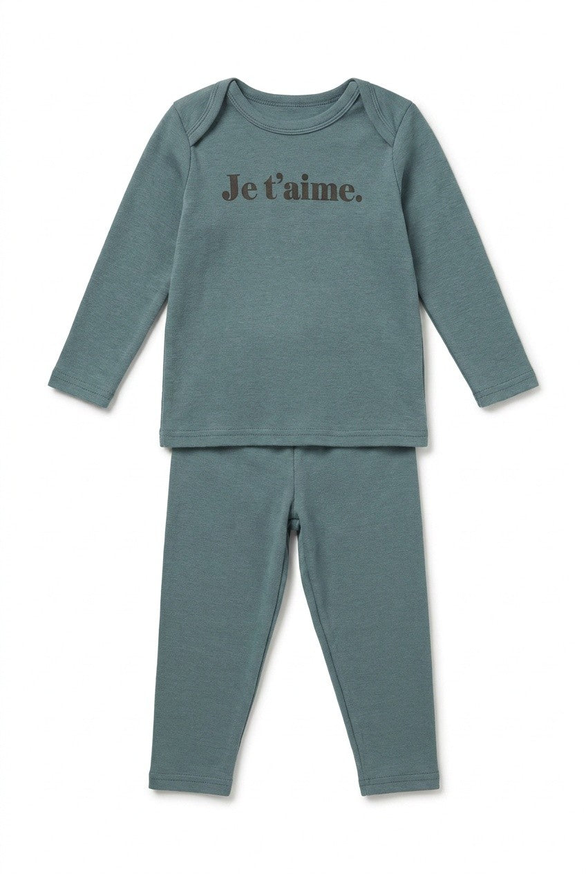Je T'aime Print 2 Piece Set in Smoke Blue by Fragile